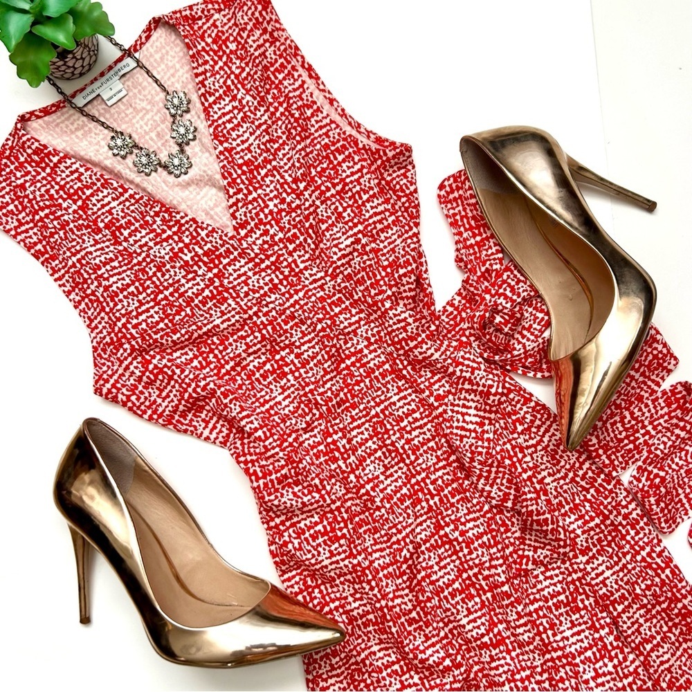 Diane von Furstenberg New Yahzi Wrap Dress Red White Print Silk Size 2 - Picture 4 of 14
